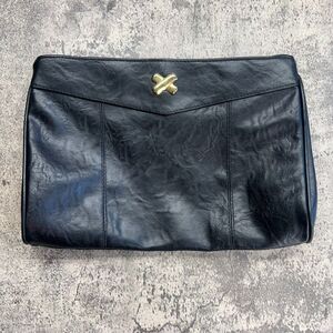 Vintage MITZI Black Leather Embellished Clutch Purse Bag Womens